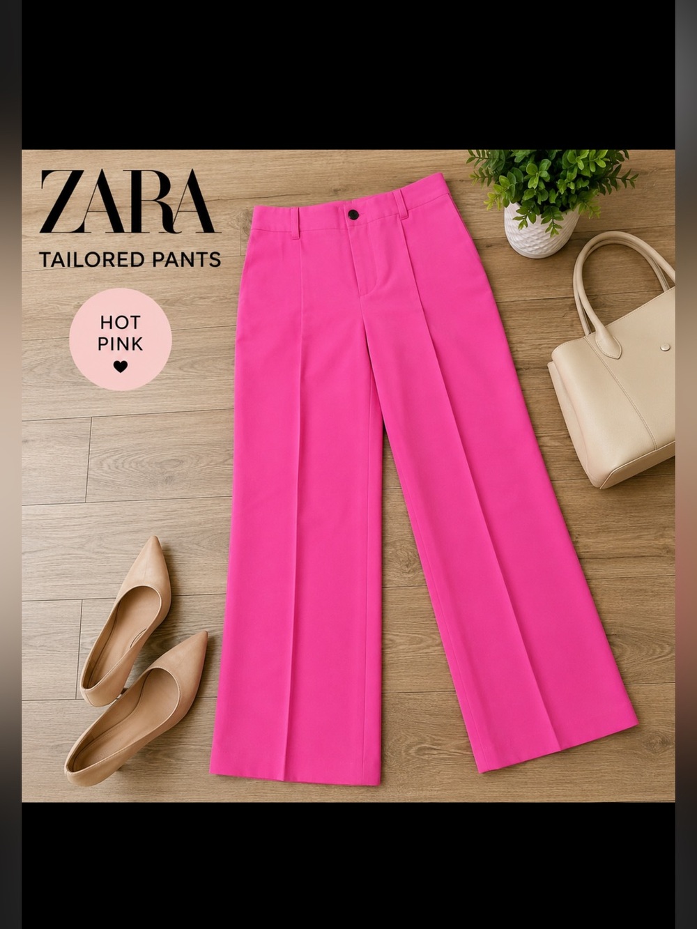 Zara the francoise Hot Pink Straight-Leg Trousers medium NWT